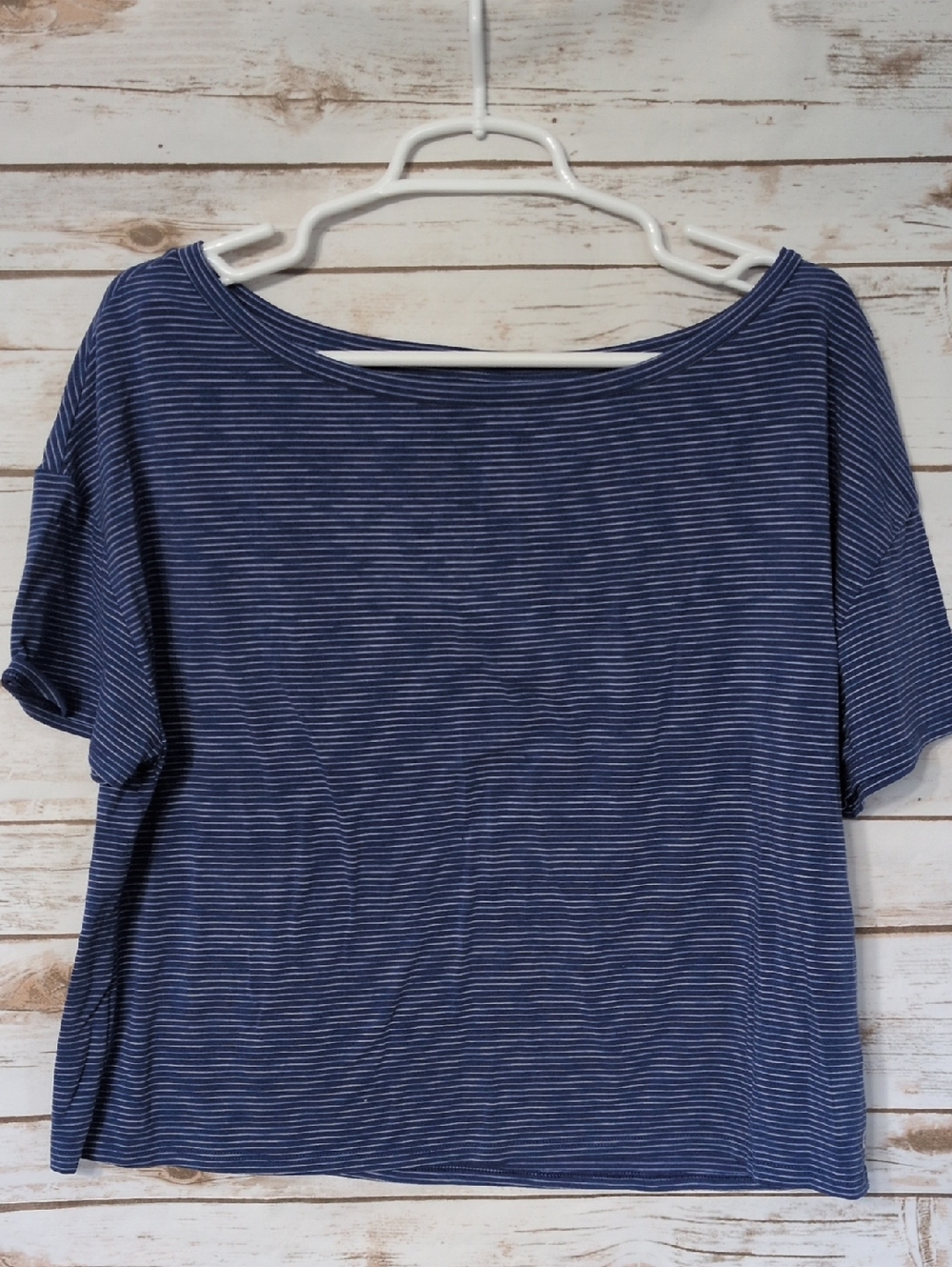 Gap Fit Breathe Striped Blue & White Women's Boatneck Top
